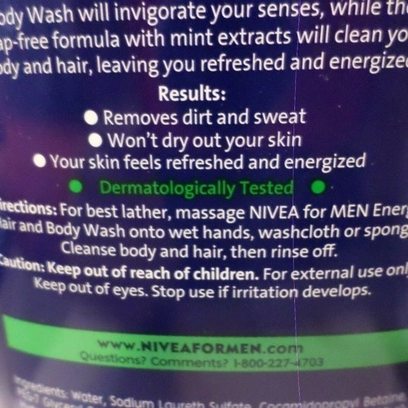 Nivea for Men Energy Hair & Body Wash 4 Bottles - Picture 6 of 10